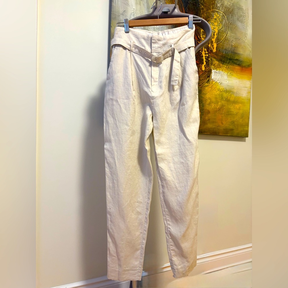 2/$30 MANGO US2/4 (13”) Linen 100% BELTED tapered Pants NWOT